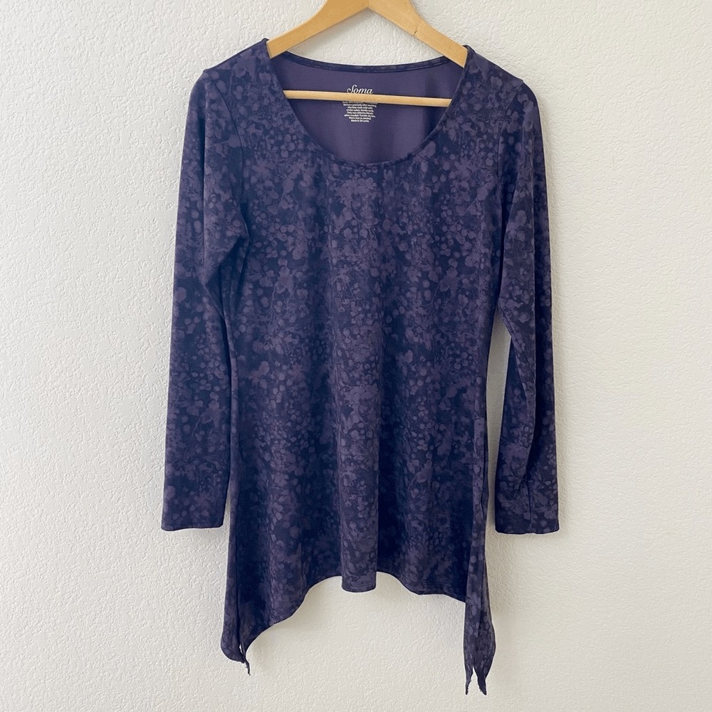 Soma Tunic Top Size Medium Dark Purple Black Shark Bite Hem